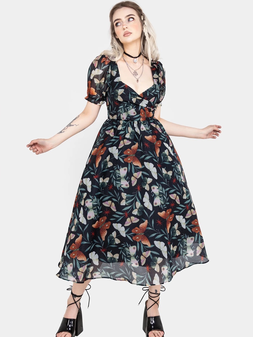 Mariposa puff sleeve organza midi dress
